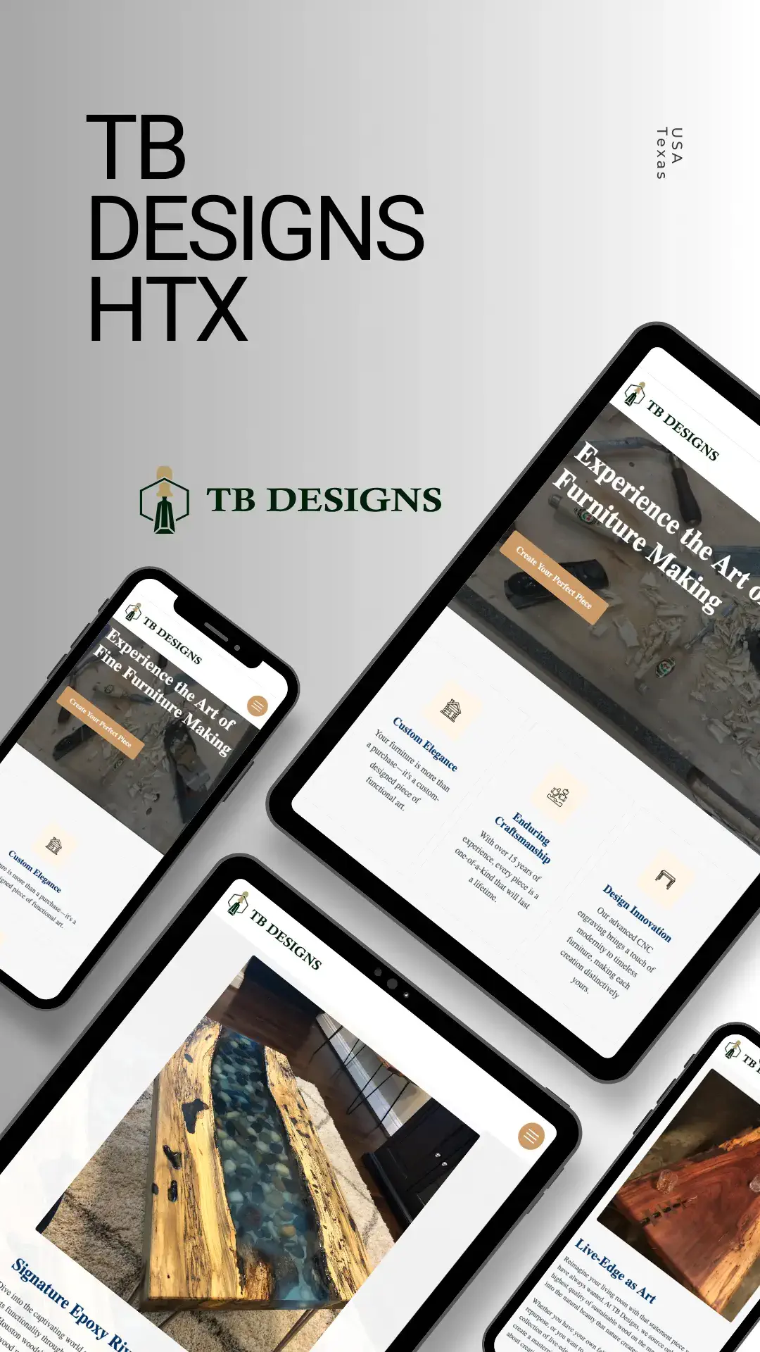 Web Design Portfolio for TB Designs HTX Woodworking custom website